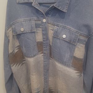 Denim Button-Up Shirt with Patterned Design